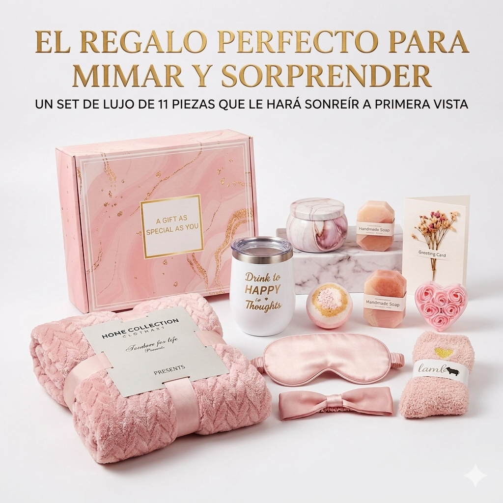 Pack de regalo para ella: kit spa de 11 piezas y caja con osito